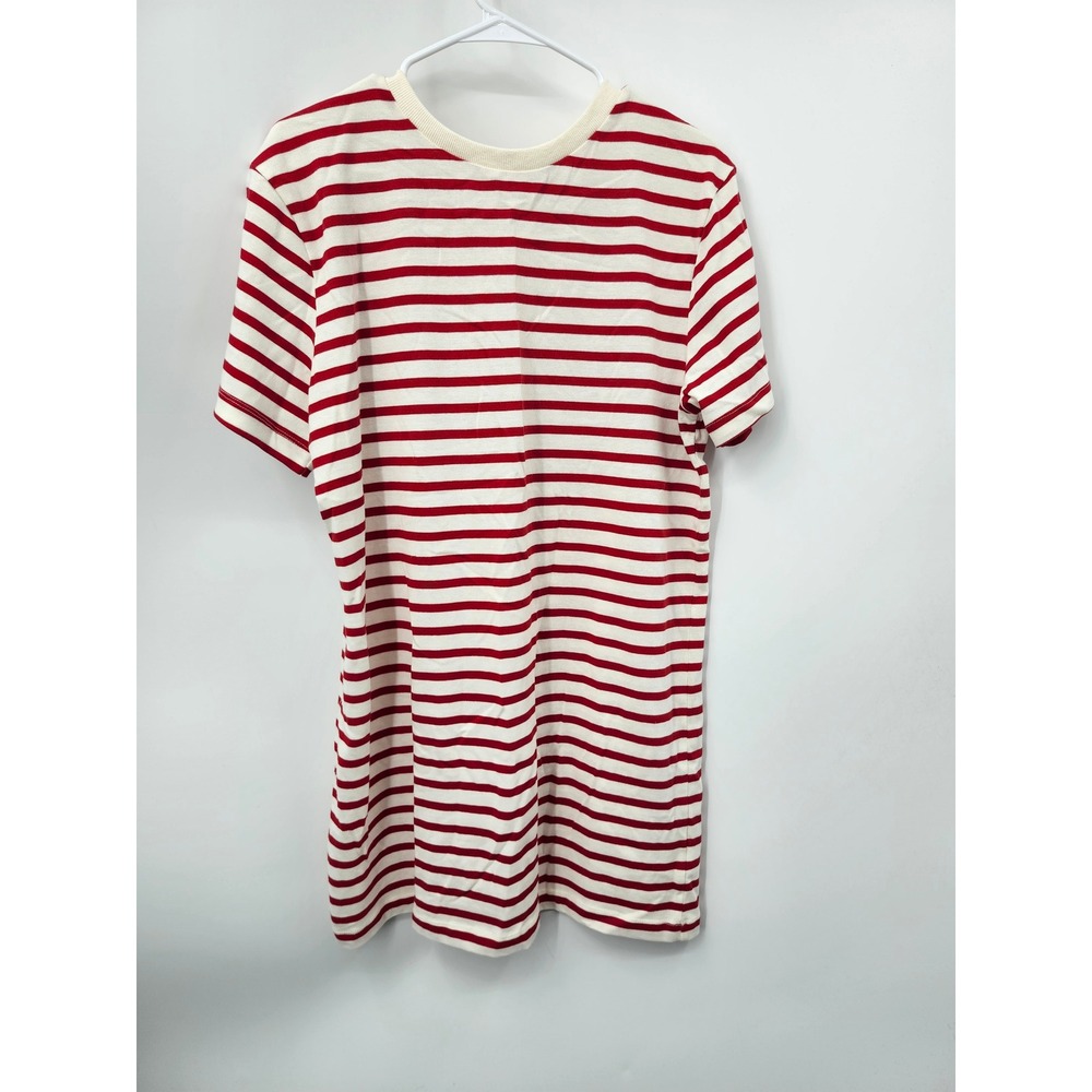 Ellison Striped T-Shirt Womens Large Red Cream Short Sleeve Crew Neck Cotton